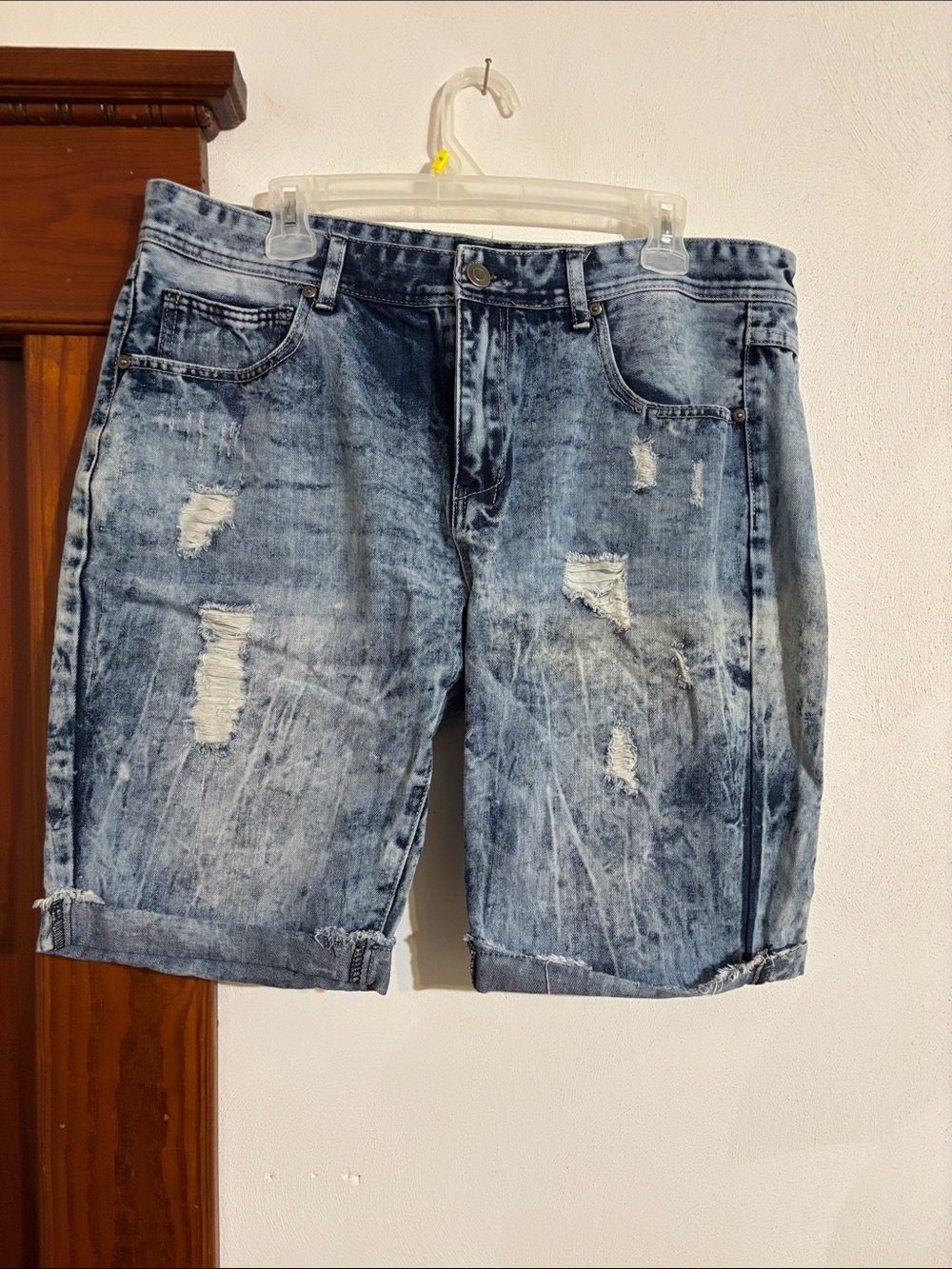 Carbon Distressed Light Blue Wash Denim Jean Shorts